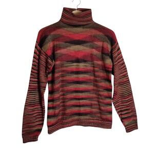 Signature Imports Alpaca Sweater Womens Medium Red Striped Turtleneck Back Zip